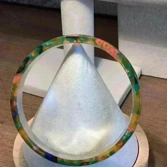 Vintage Acrylic Bangle Yellow and Multi Colored - Picture 3 of 5